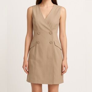 Max Studio Nordstrom Size L Tan Blazer Tuxedo Double-Breasted Sleeveless Dress